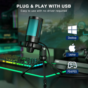 Microfone para jogos USB AmpliGame RGB